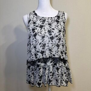 Cabi Sheer Black White Polka Dot Blouse Tank Set Women's Size S